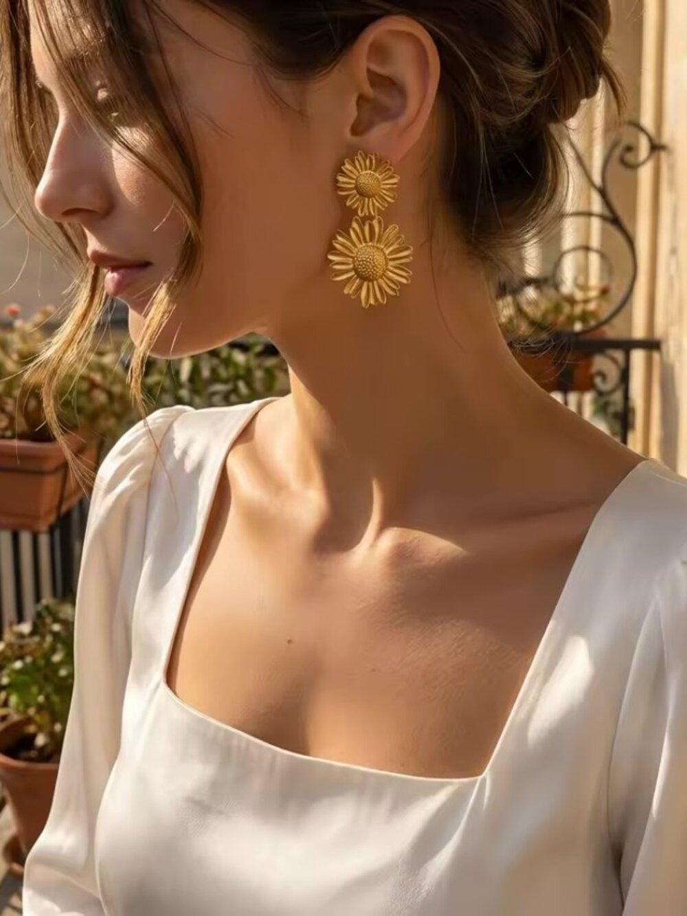 ZARA Minimalist Irregular Leaf Earrings Gold Silver Tone Metal Textured Drop Ear
